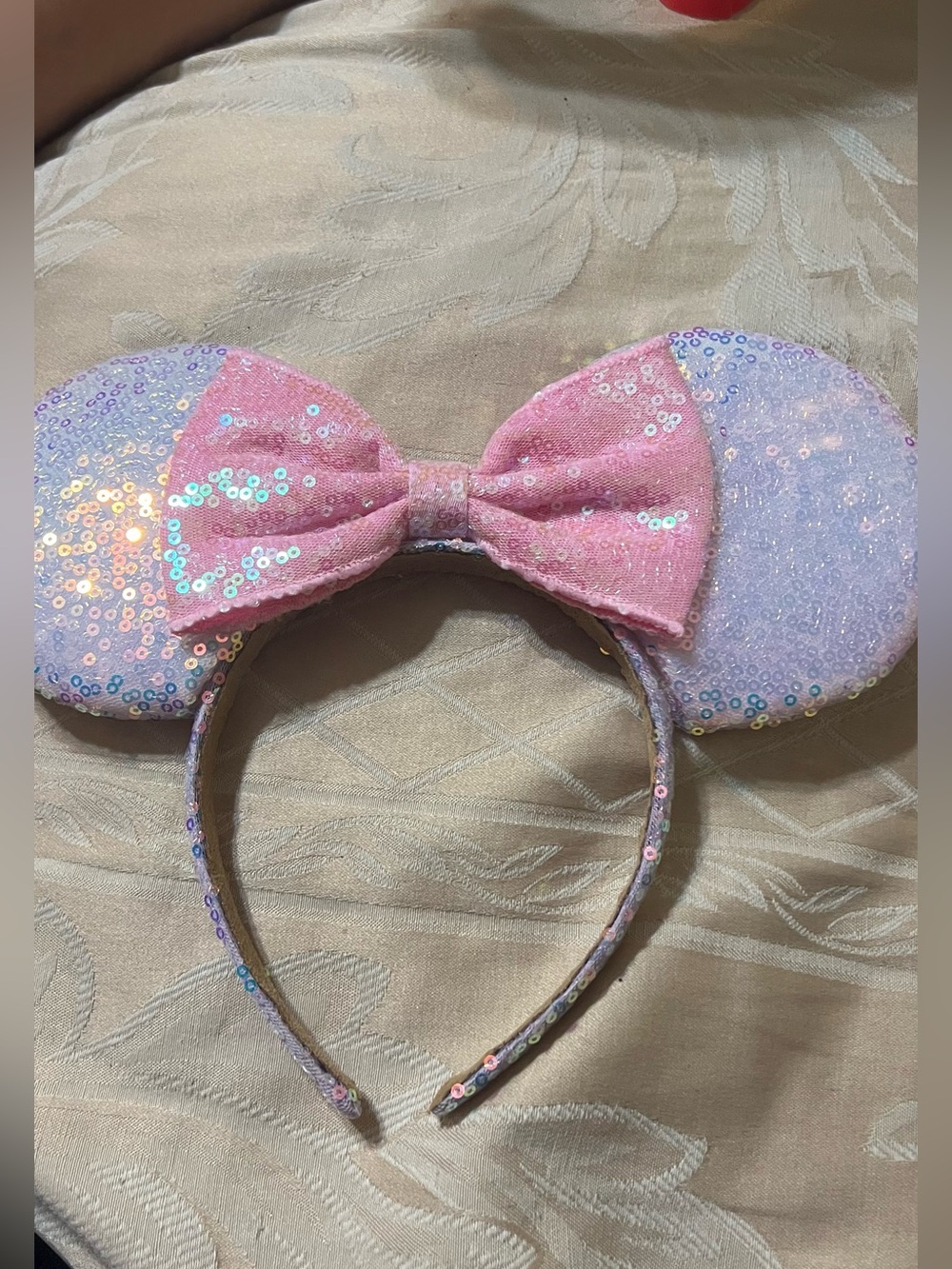 Sequin Pastel Mouse Ears Headband with Pink Bow